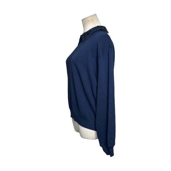 J. Crew navy blue long sleeves sequin collar detail top size XS - Picture 6 of 14